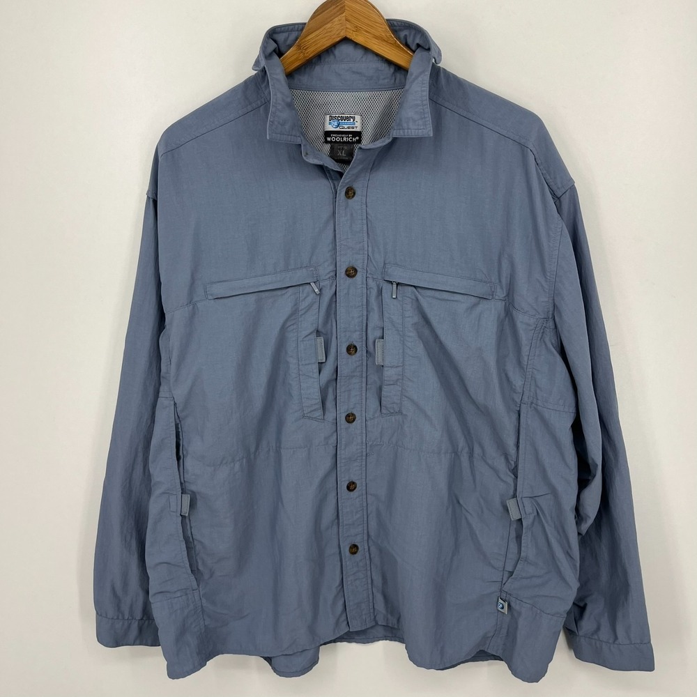 Woolrich Discovery Channel Quest Long‎ Sleeve Button Shirt Men's XL Blue Vented